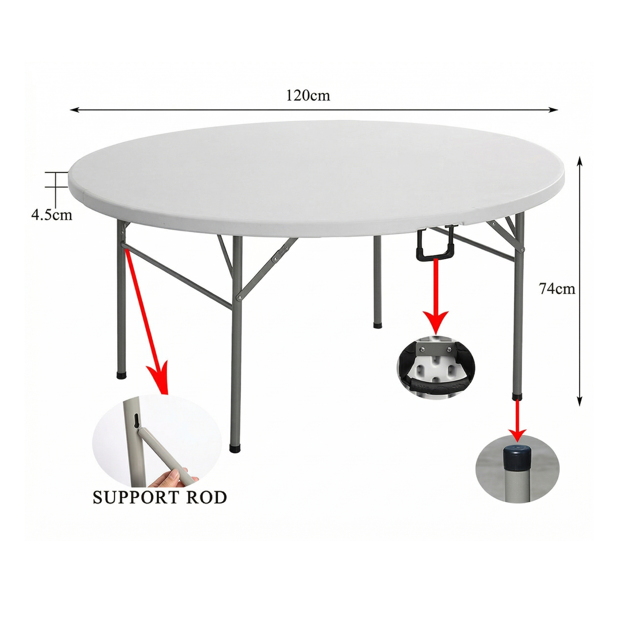 120cm Round Heavy-Duty Folding Dining Set | Table + 4 Chairs