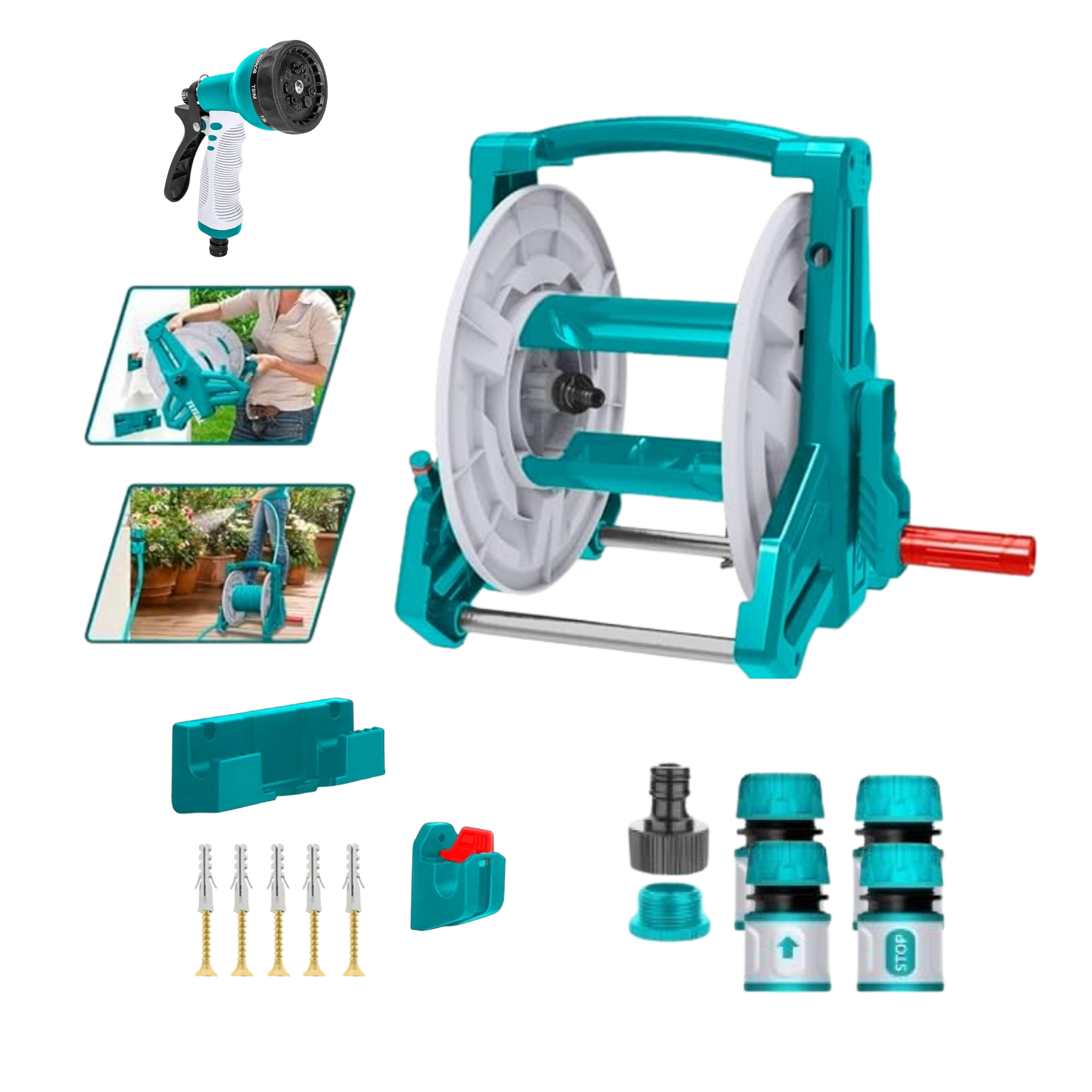 40m Wall-Mount Hose Reel with Connectors - 1/2 Inch (Hose Not Included)