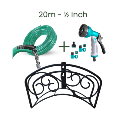 Full Set | Classic Hose Holder + 20m Heavy Duty PVC Hose + 9 Mode Sprayer + Connectors