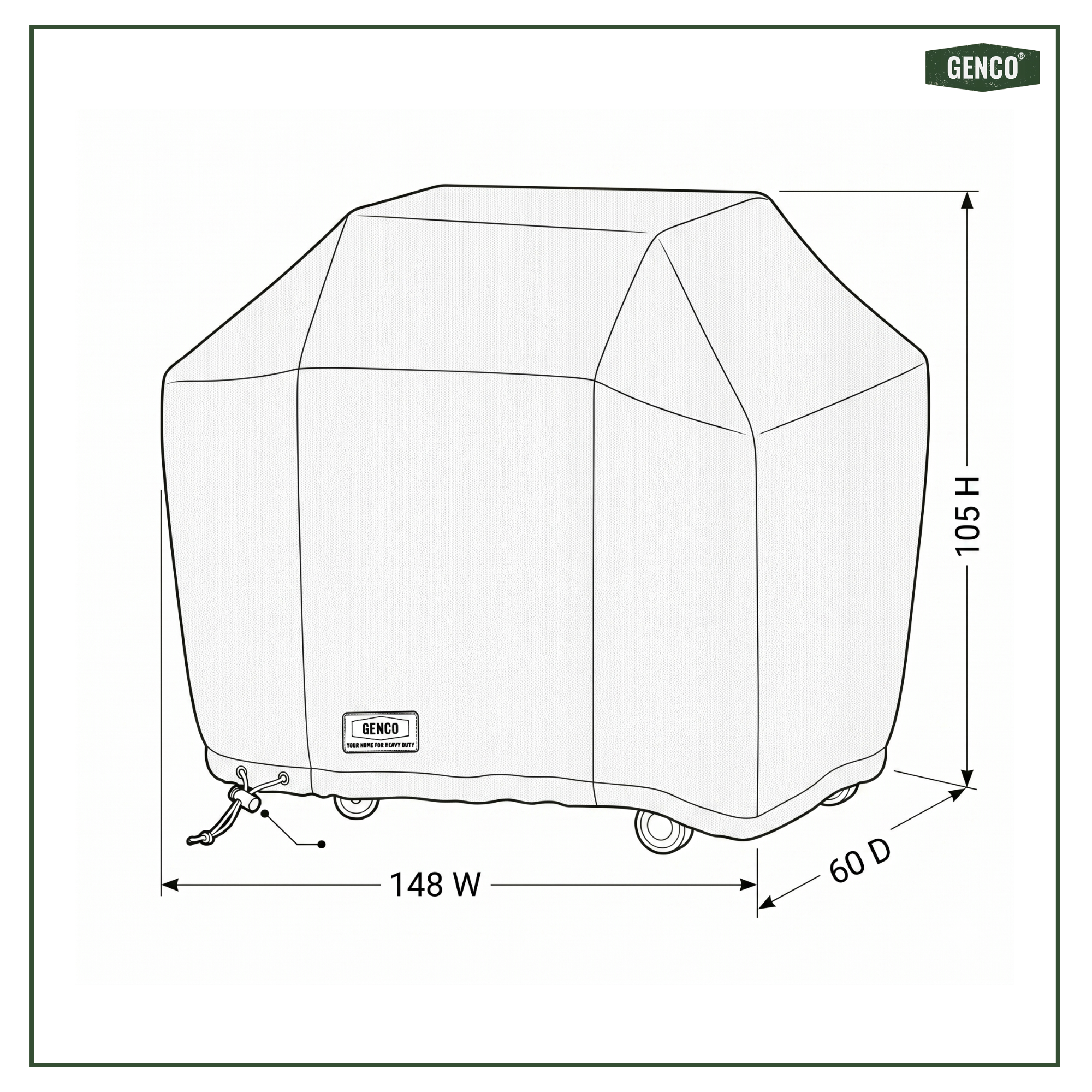 Heavy-Duty Dual-Layer Grill Cover - Weather Resistant Black (148W X 60D X 105H)