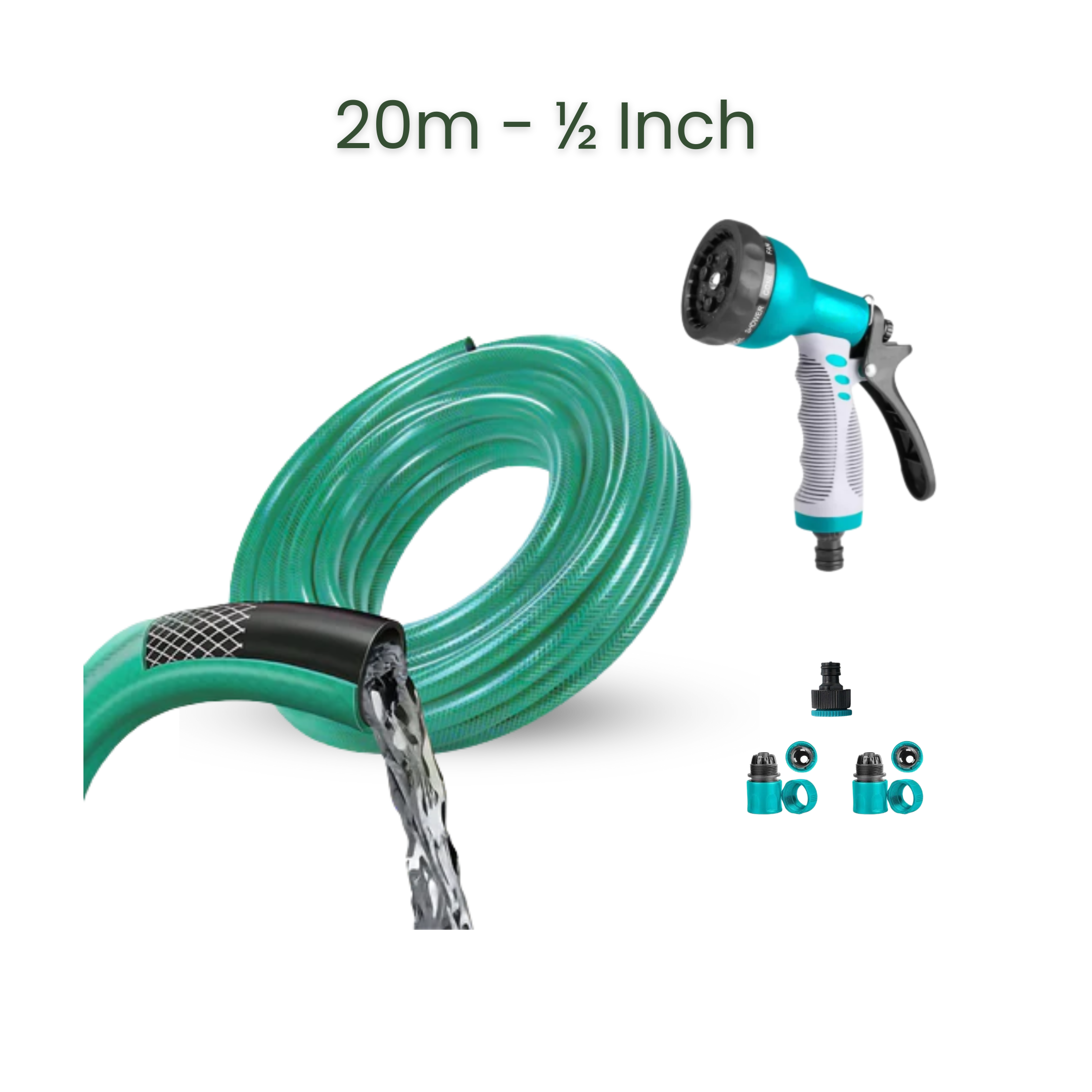 Bundle | 20m Heavy Duty PVC Hose + 9 Mode Sprayer + Connectors