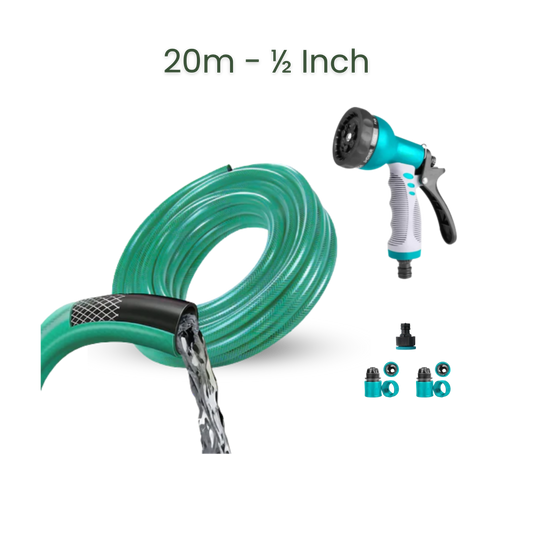 Bundle | 20m Heavy Duty PVC Hose + 9 Mode Sprayer + Connectors