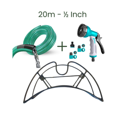 Full Set | Modern Hose Holder + 20m Heavy Duty PVC Hose + 9 Mode Sprayer + Connectors