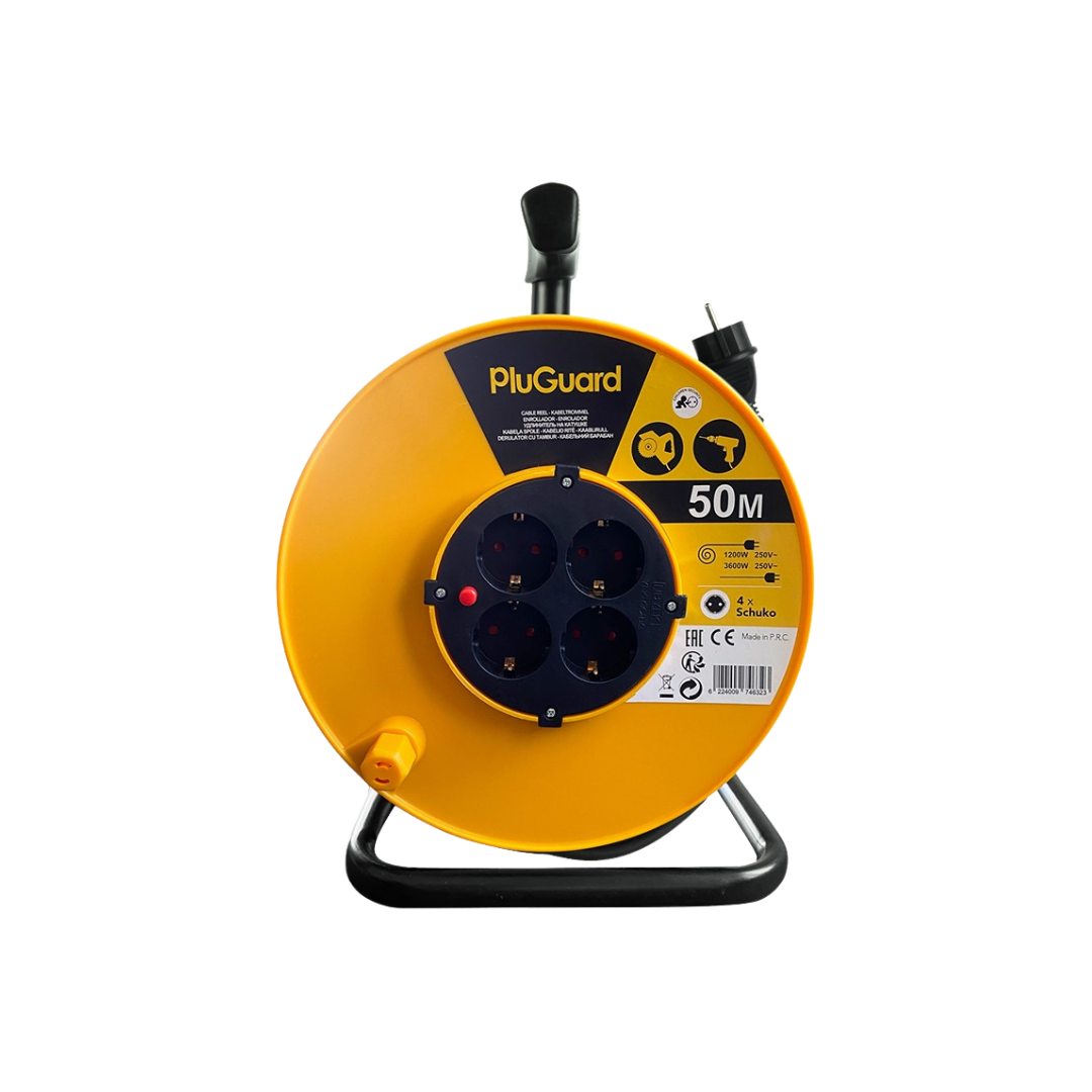 Heavy-Duty Cable Reel – 50m, Water-Resistant, 4 Sockets