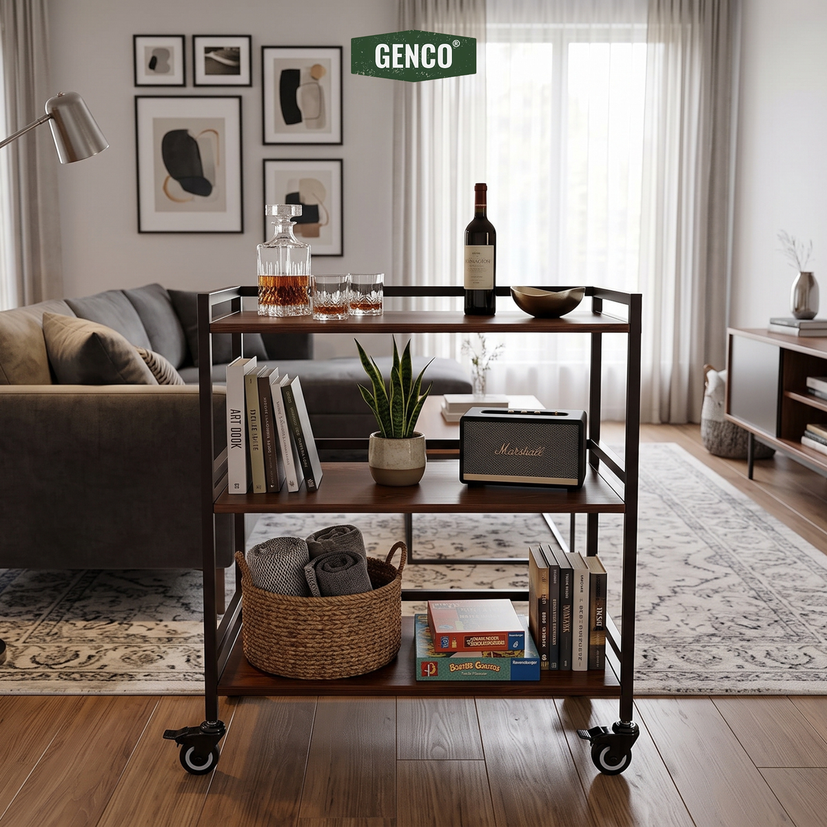 Hudson XL | 3-Tier Iron & Wood Rack with Wheels & Brakes