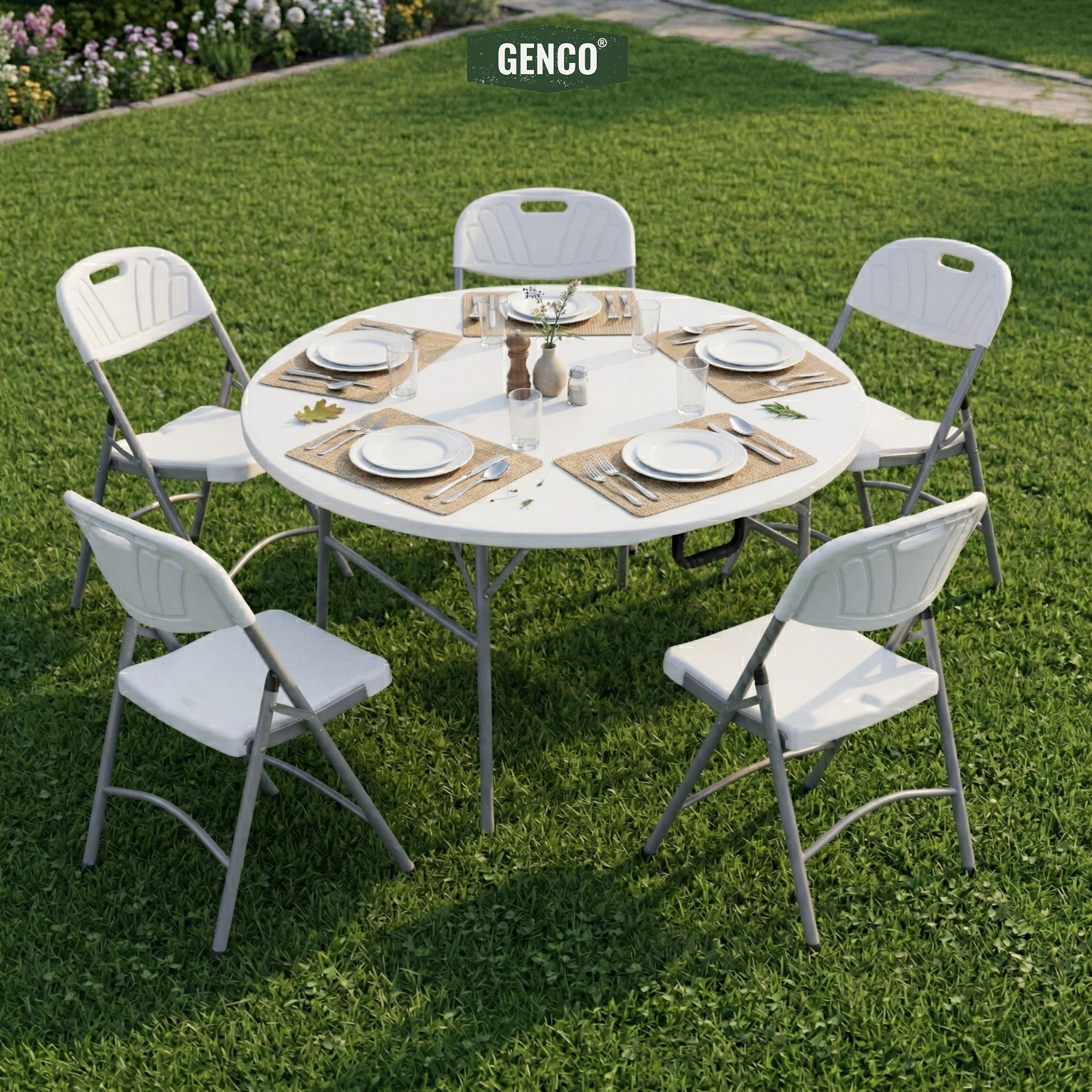 6-Piece Indoor/Outdoor Folding Dining Set (120x60cm Round Table + 5 Chairs)