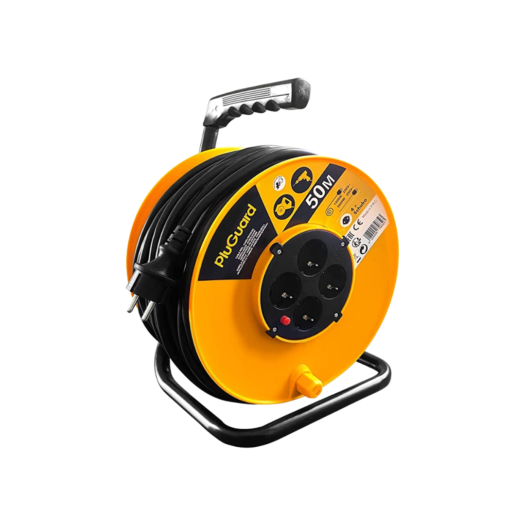 Heavy-Duty Cable Reel – 50m, Water-Resistant, 4 Sockets