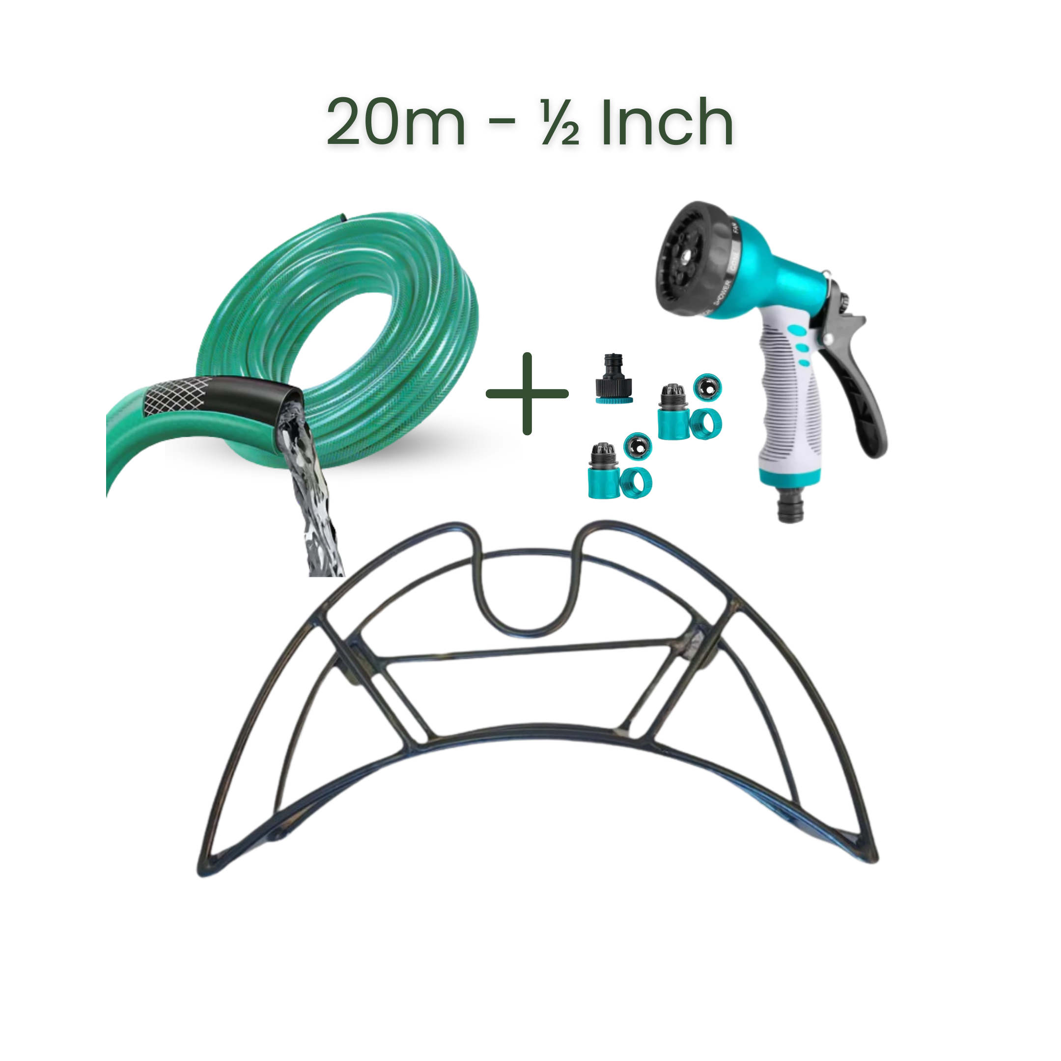 Full Set | Modern Hose Holder + 20m Heavy Duty PVC Hose + 9 Mode Sprayer + Connectors