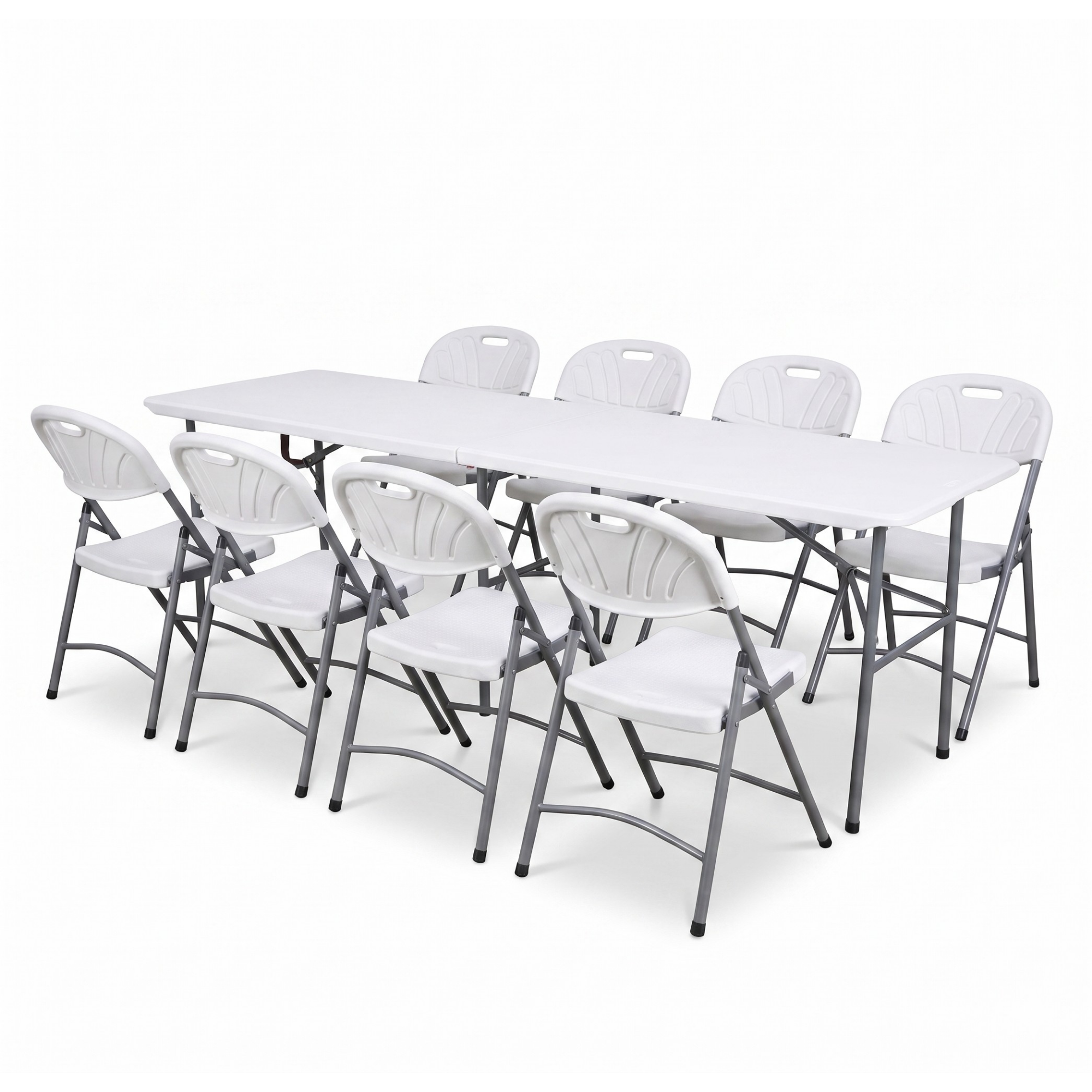 244x75cm Heavy-Duty Folding Dining Set | Table + 8 Chairs