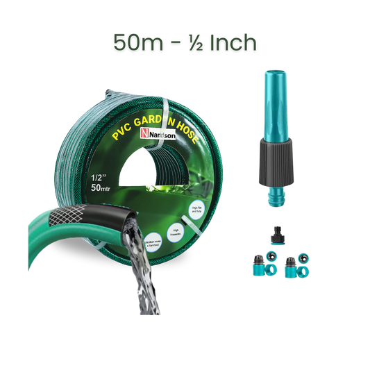 Bundle | 50m Heavy Duty PVC Hose + Sprayer + Connectors
