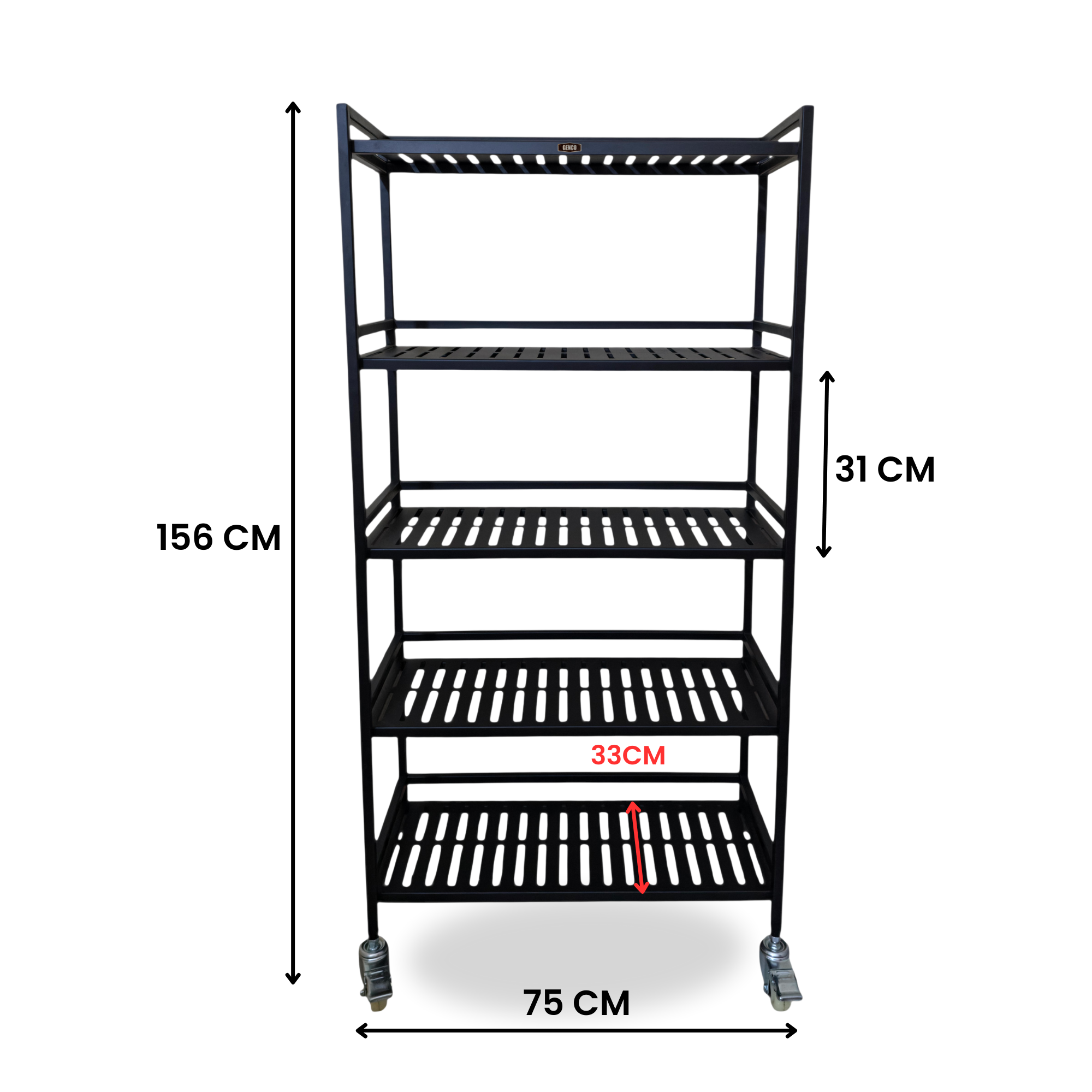 Ridge | 5-Tier Wide Iron Rack with Wheels & Brakes