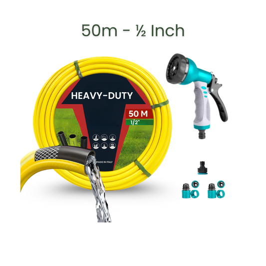 Bundle | 50m Heavy Duty PVC Hose + 9 Mode Sprayer + Connectors