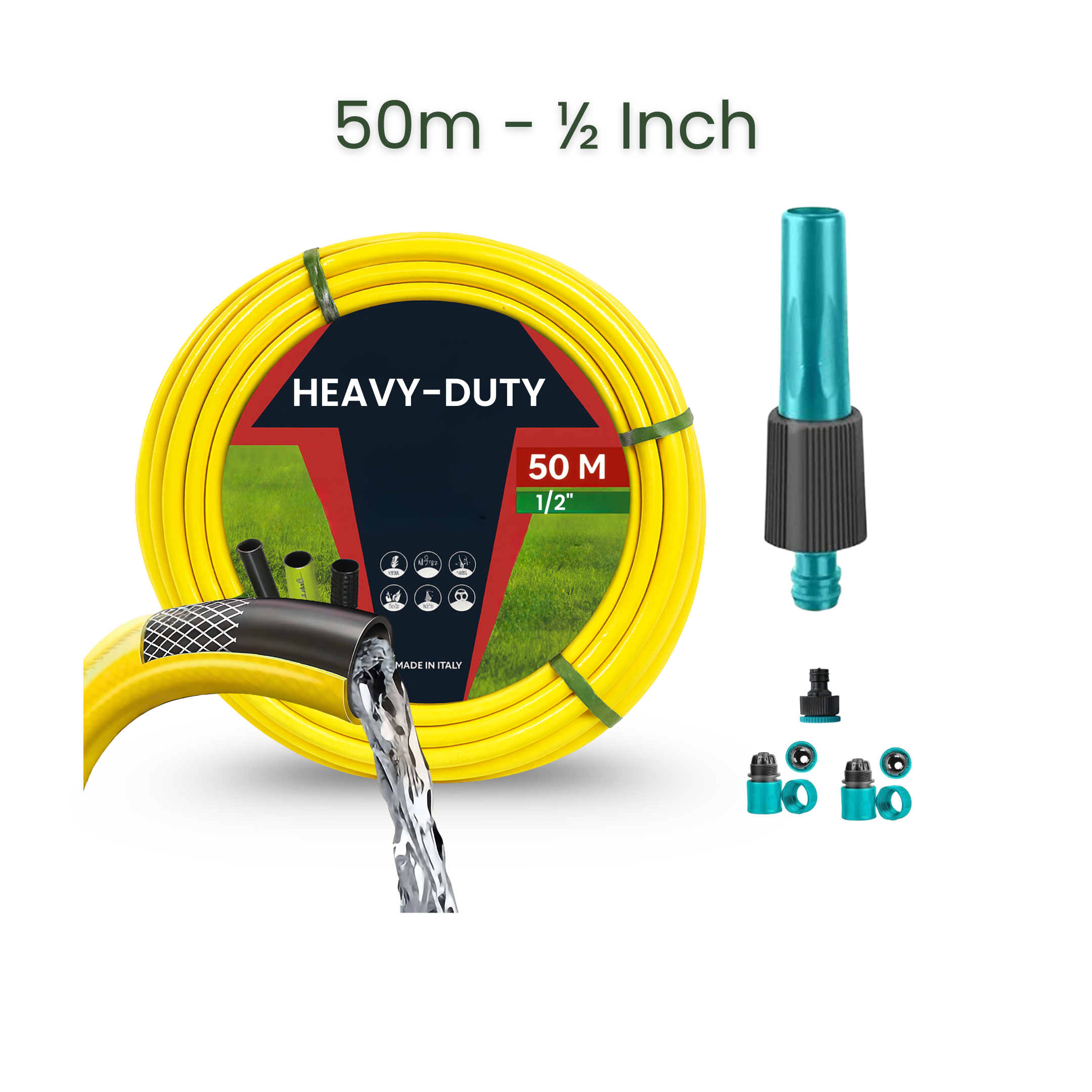 Bundle | 50m Heavy Duty PVC Hose + Sprayer + Connectors