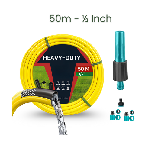 Bundle | 50m Heavy Duty PVC Hose + Sprayer + Connectors