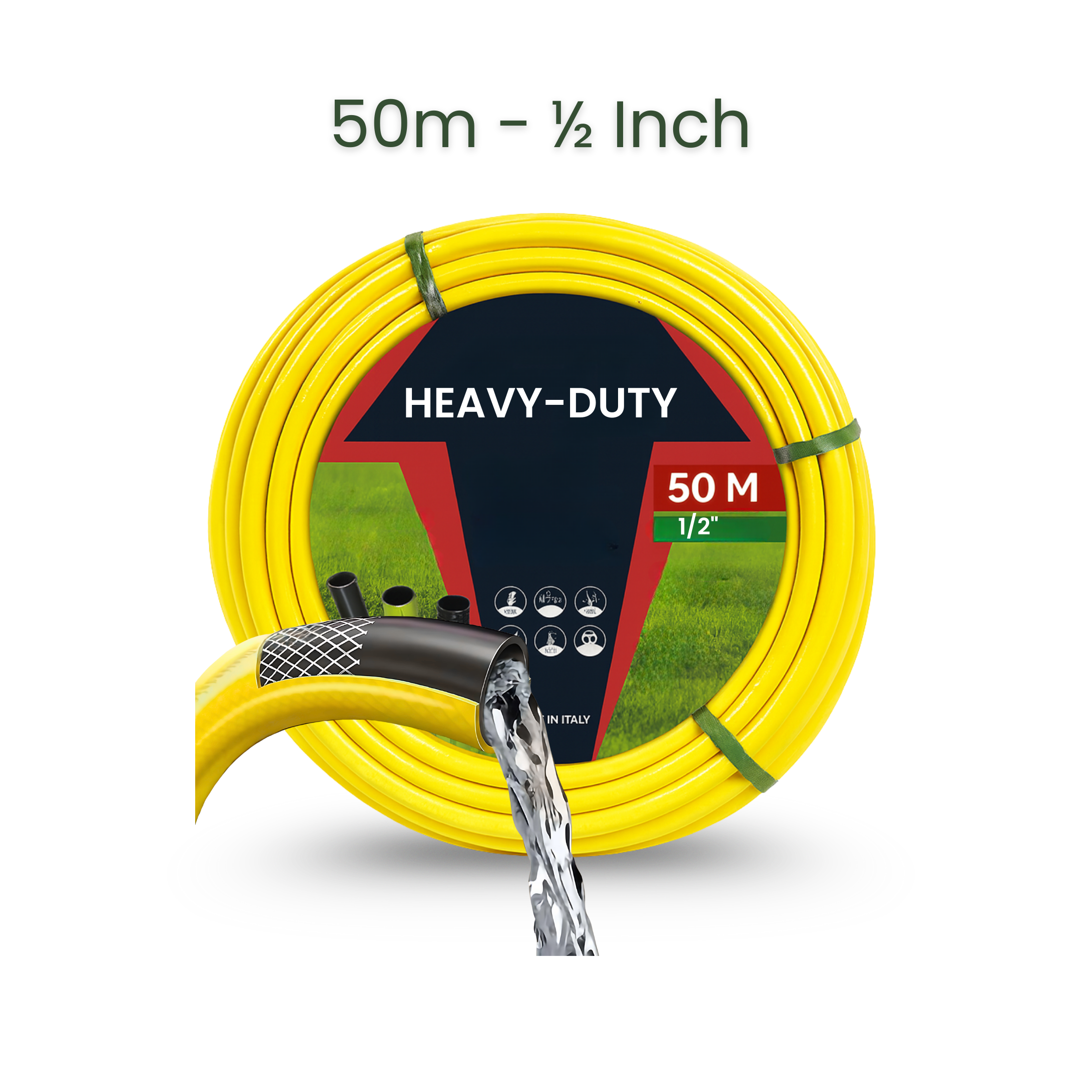 Full Set | Classic Hose Holder + 50m Heavy Duty PVC Hose + 9 Mode Sprayer + Connectors