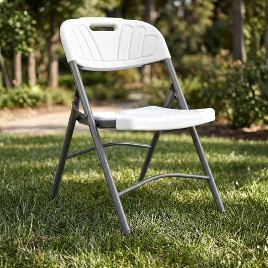Steel-Frame Portable Folding Chair - White