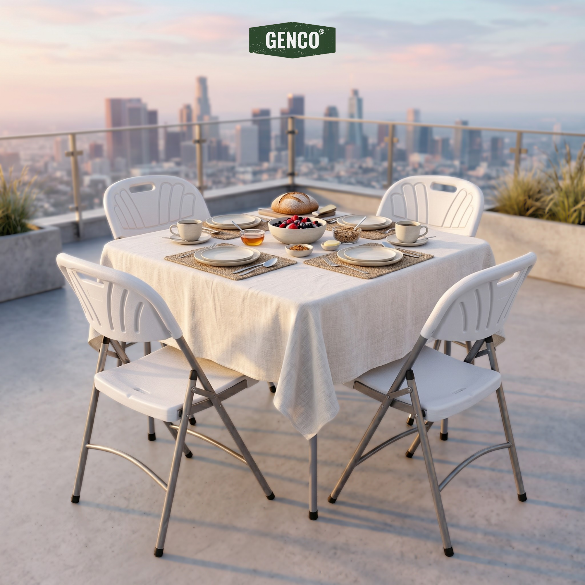 87x87cm Square Heavy-Duty Folding Dining Set | Table + 4 Chairs