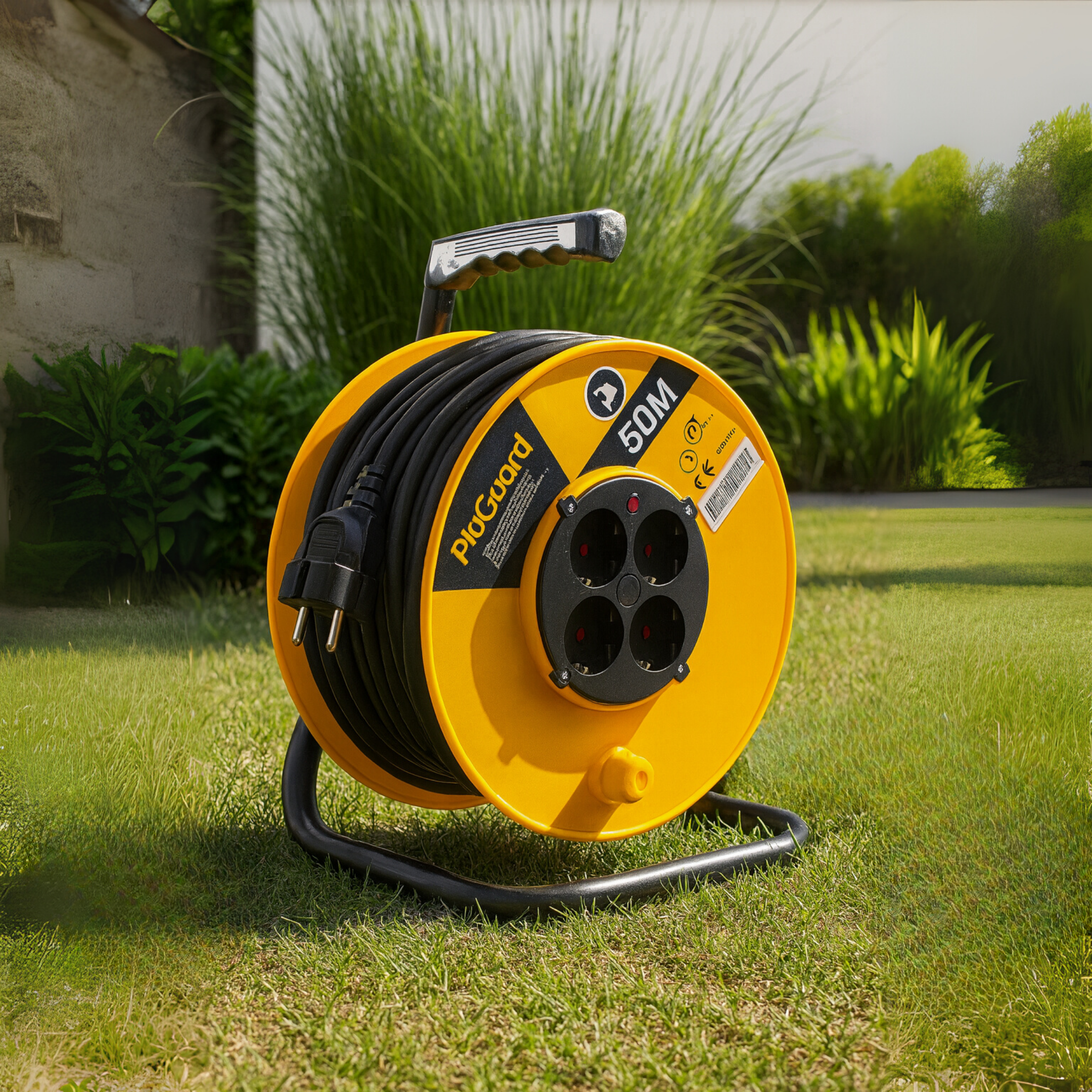 Heavy-Duty Cable Reel – 50m, Water-Resistant, 4 Sockets