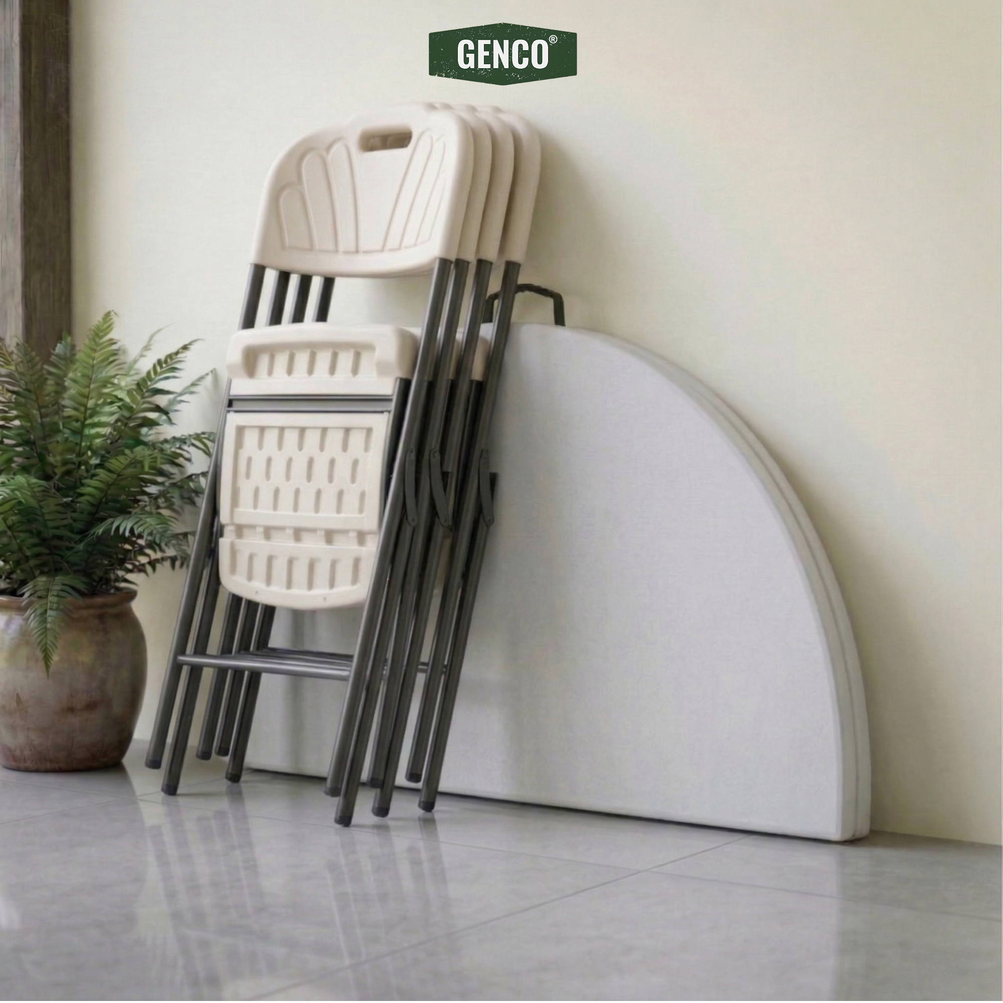 120cm Round Heavy-Duty Folding Dining Set | Table + 4 Chairs