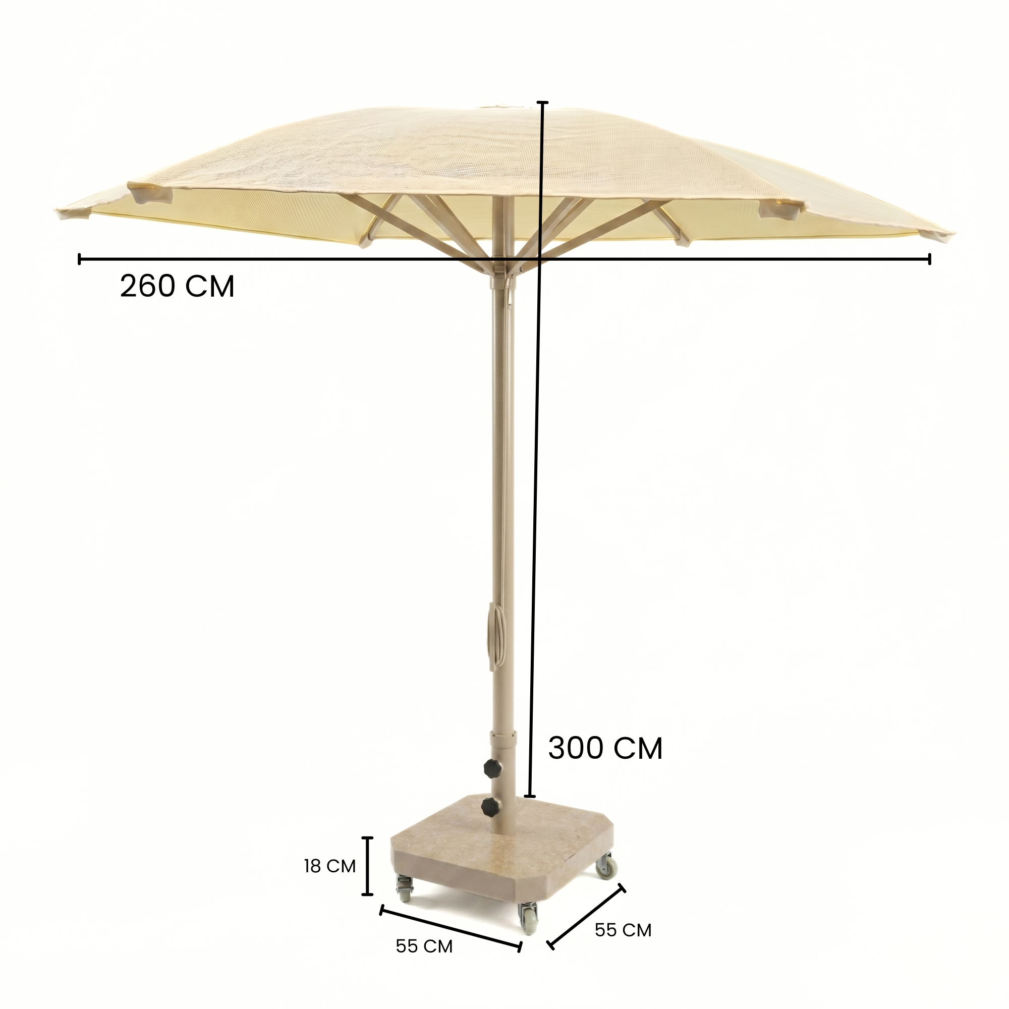 2.6m Aluminum Modern HDPE Mesh Umbrella – Easy-Pull Rope Mechanism | With Heavy-Duty Marble Base
