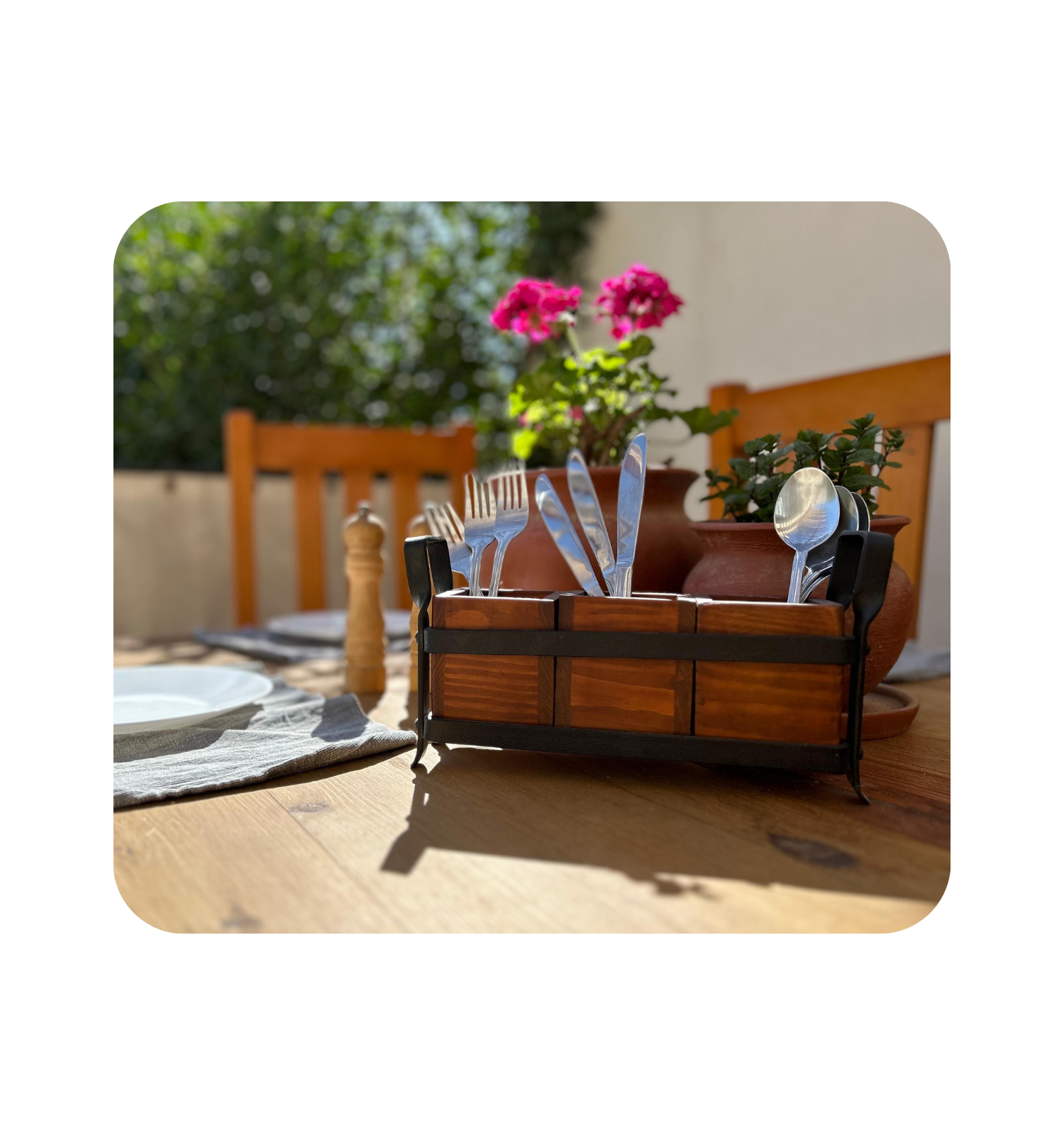 Handmade Wood & Iron Cutlery Holder