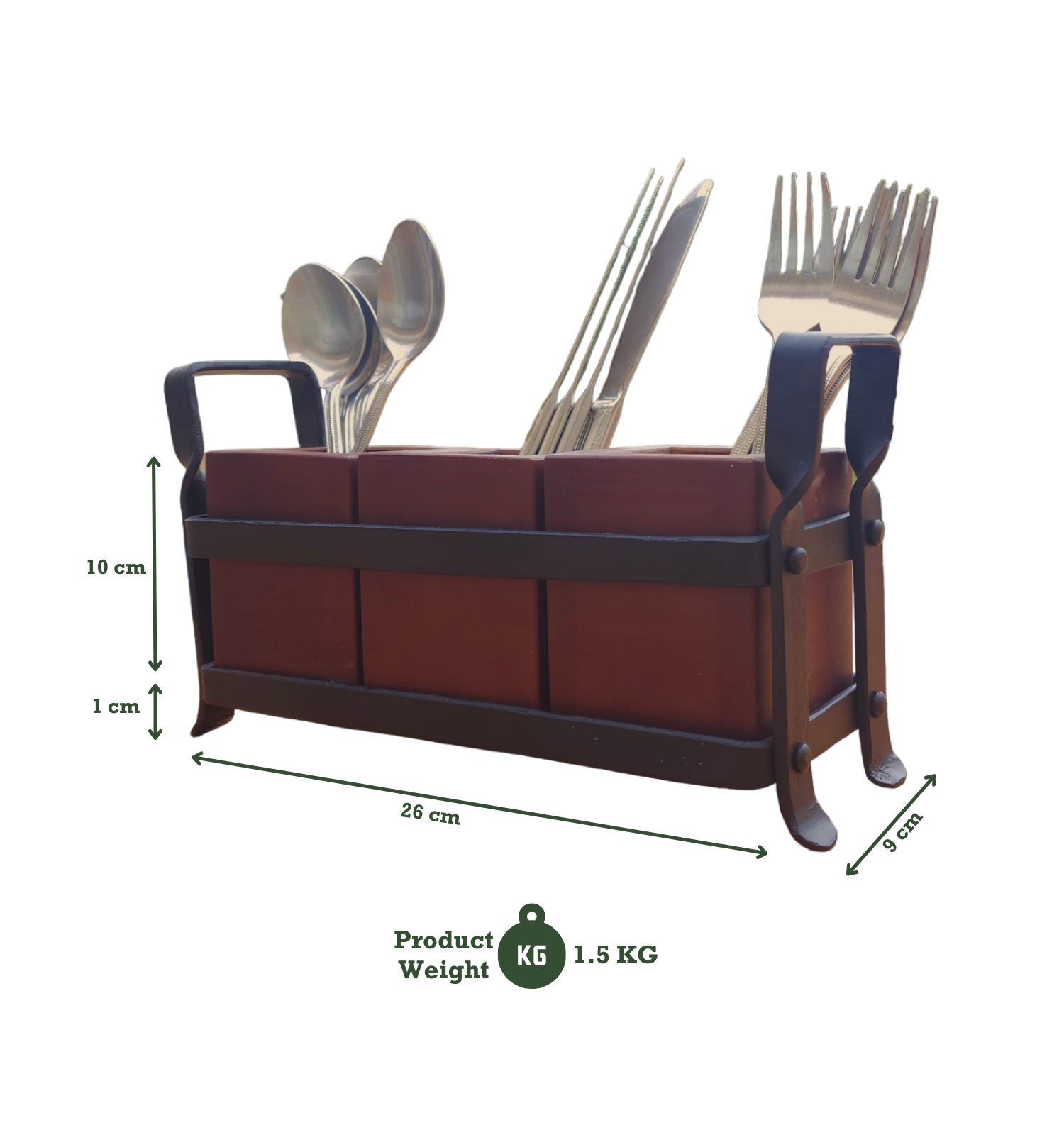Handmade Wood & Iron Cutlery Holder