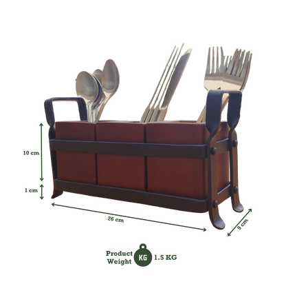 Handmade Wood & Iron Cutlery Holder