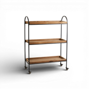 Arc | 3-Tier Wood & Iron Rack with Wheels & Brakes