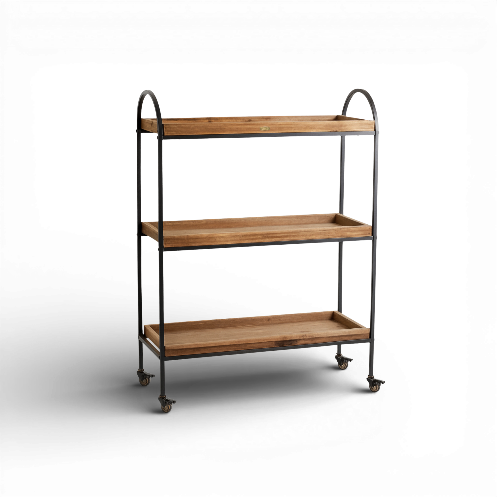 Arc | 3-Tier Wood & Iron Rack with Wheels & Brakes
