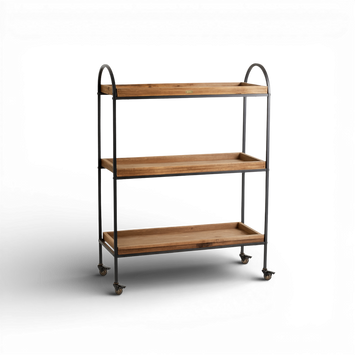 Arc | 3-Tier Wood & Iron Rack with Wheels & Brakes