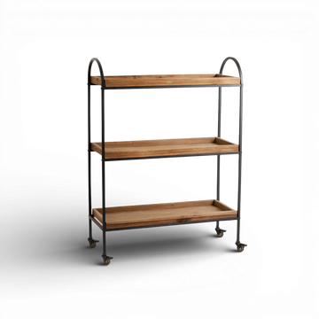 Arc | 3-Tier Wood & Iron Rack with Wheels & Brakes