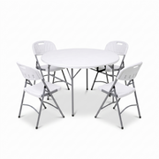 120cm Round Heavy-Duty Folding Dining Set | Table + 4 Chairs