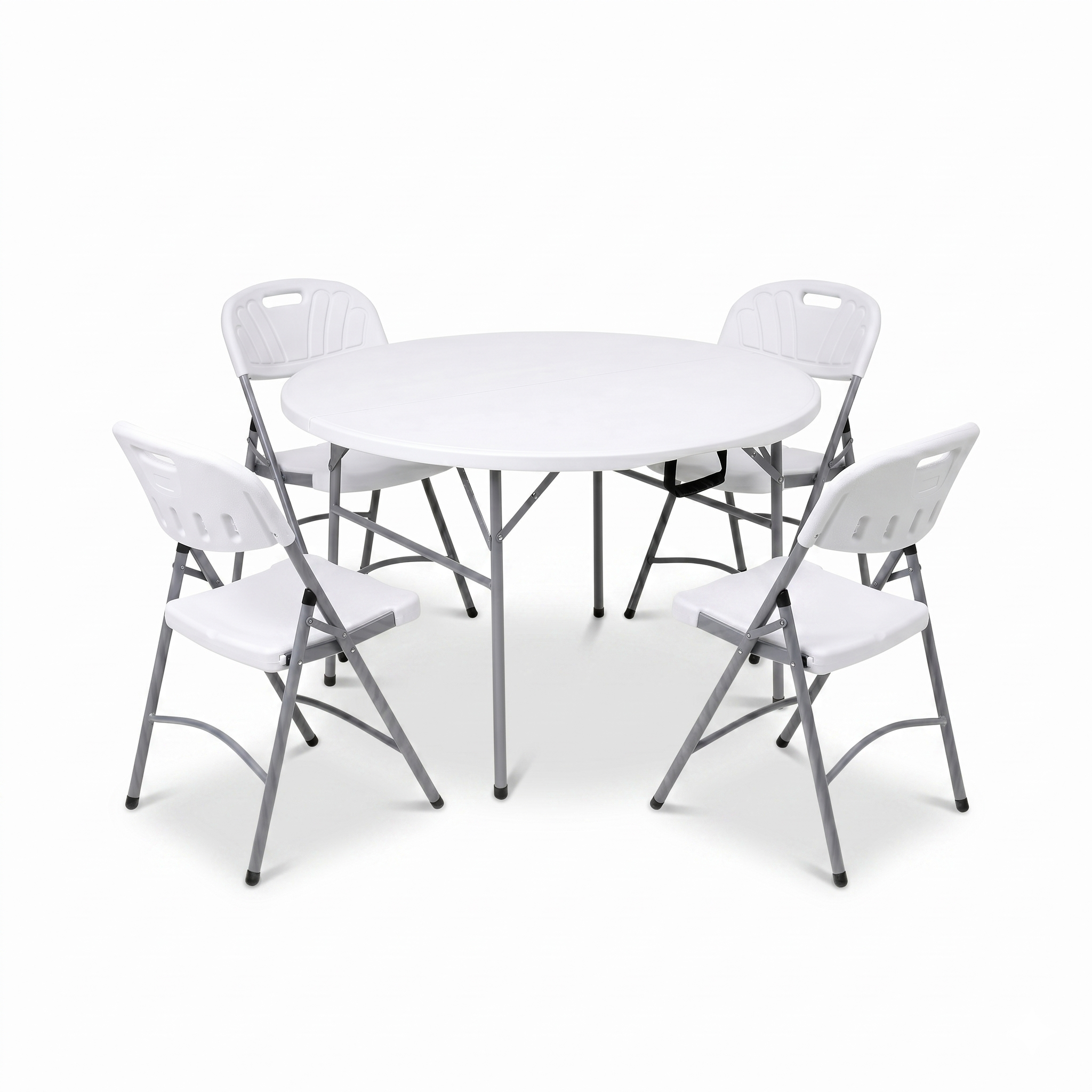 120cm Round Heavy-Duty Folding Dining Set | Table + 4 Chairs