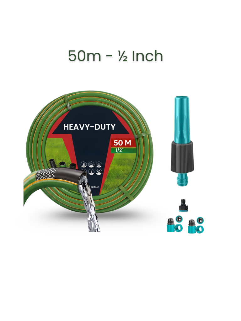 Bundle | 50m Heavy Duty PVC Hose + Sprayer + Connectors
