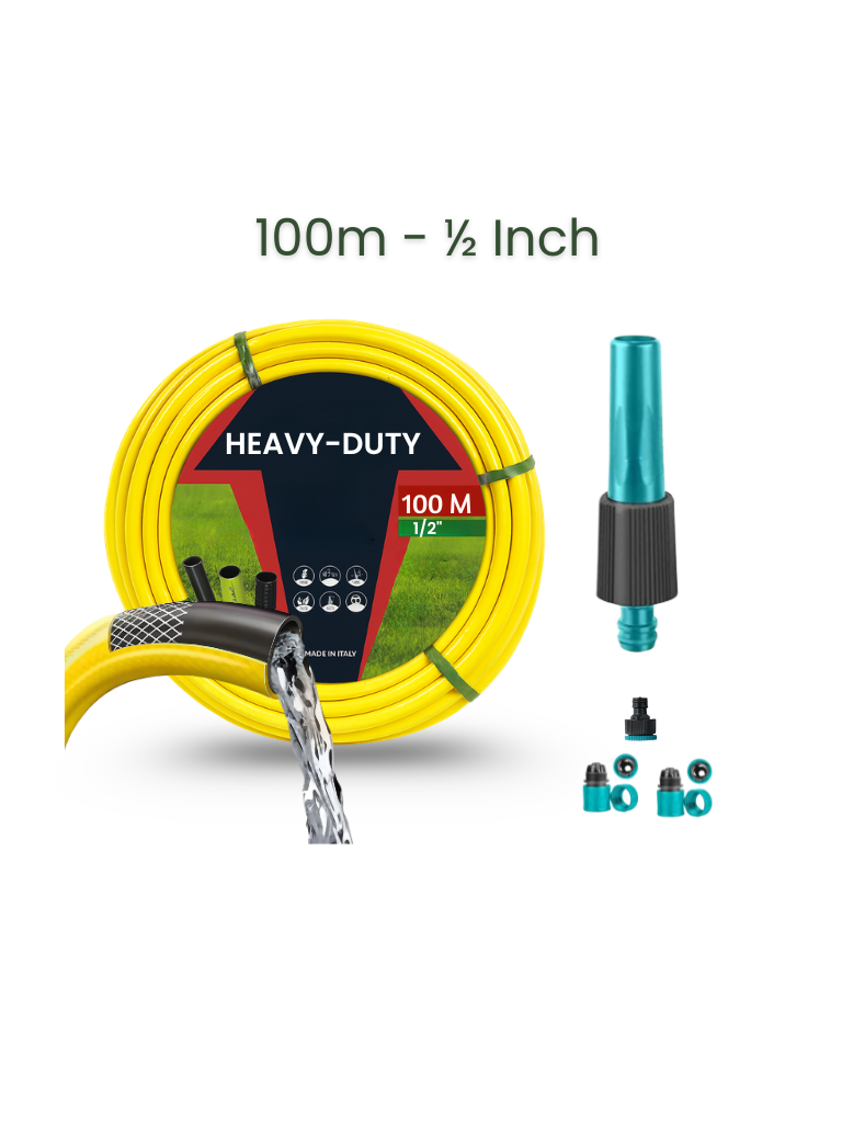 Bundle | 100m Heavy Duty PVC Hose + Sprayer + Connectors