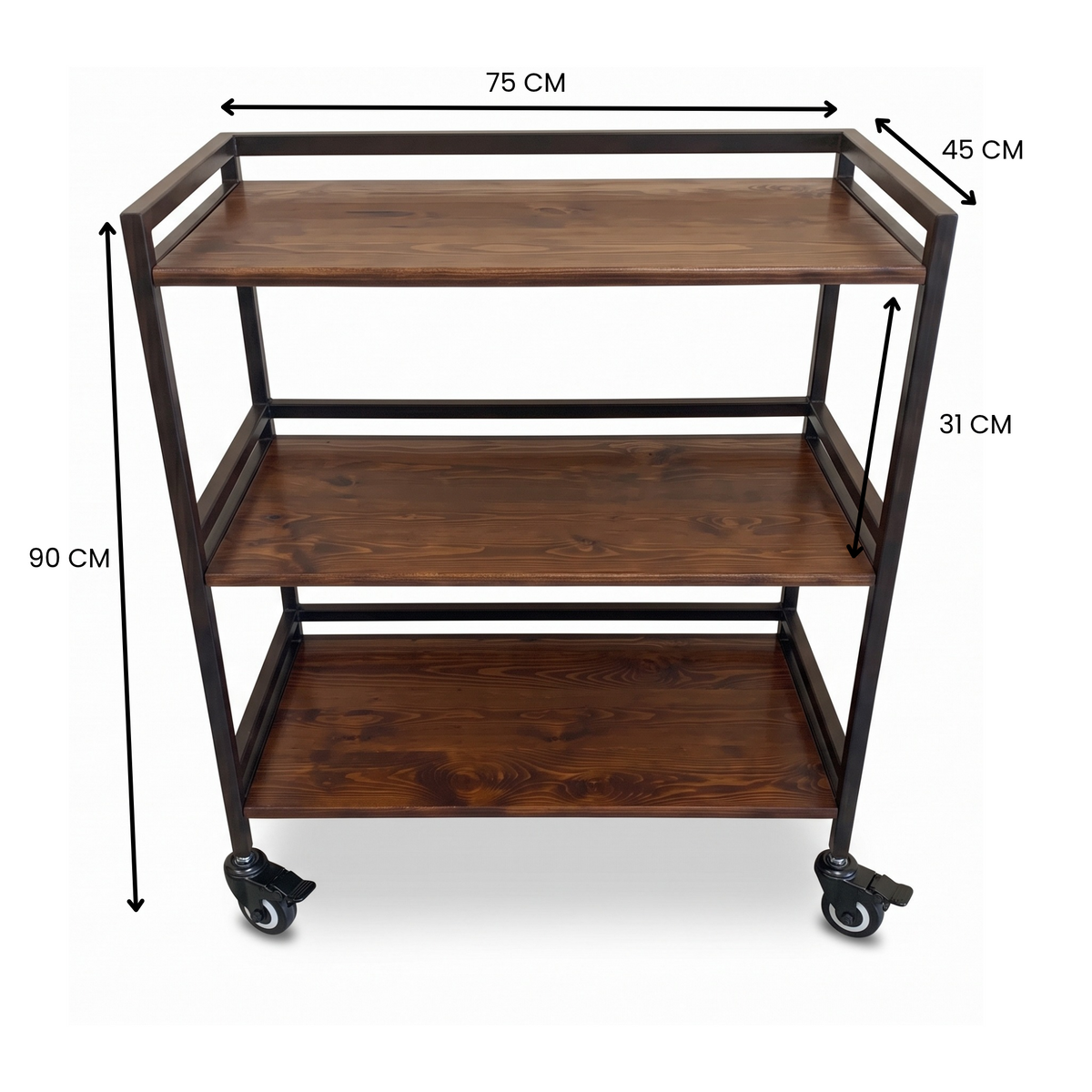Hudson XL | 3-Tier Iron & Wood Rack with Wheels & Brakes
