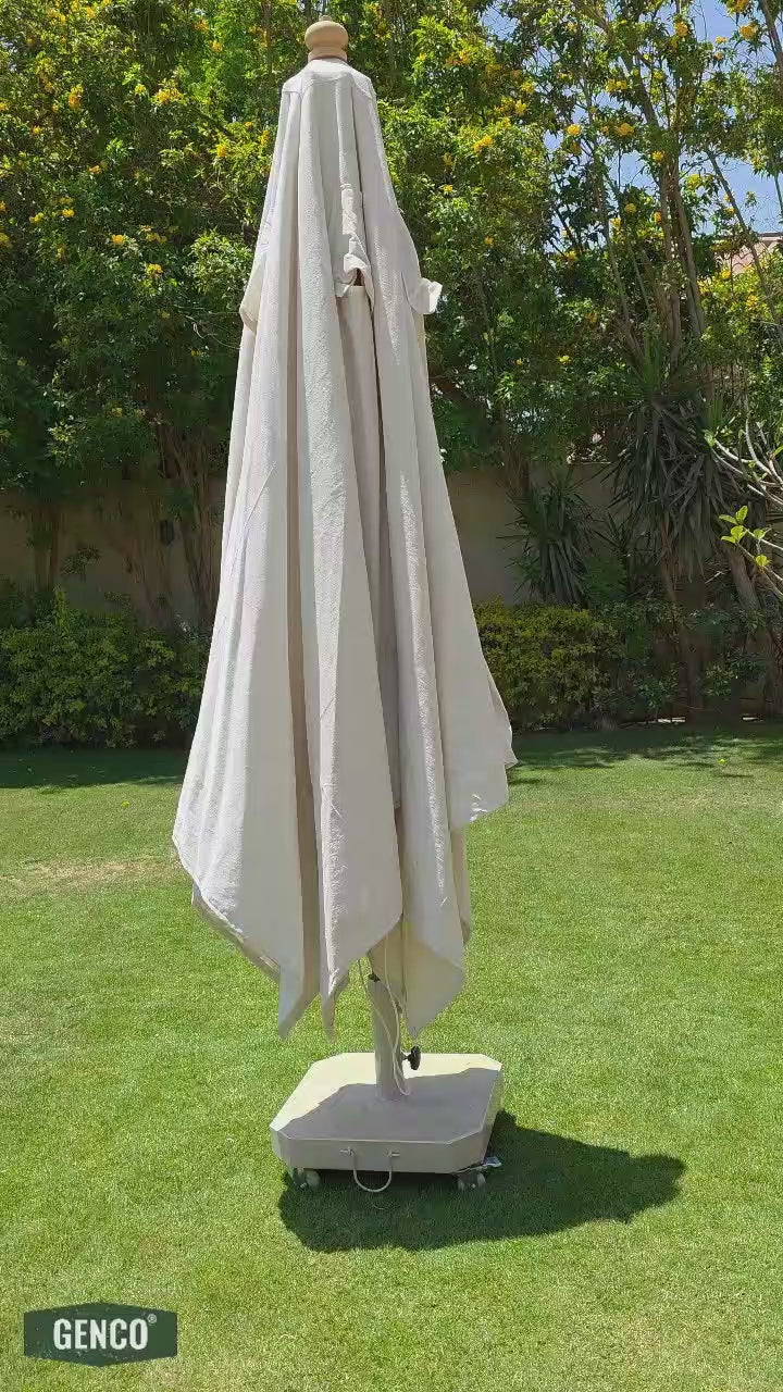 Load video: 4m Beechwood XL Umbrella – Easy-Pull Rope Mechanism | With Heavy-Duty Marble Base