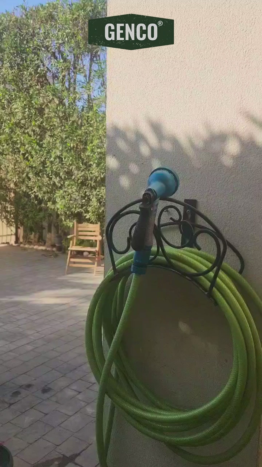 Load video: Full Set | Modern Hose Holder + 20m Heavy Duty PVC Hose + 9 Mode Sprayer + Connectors