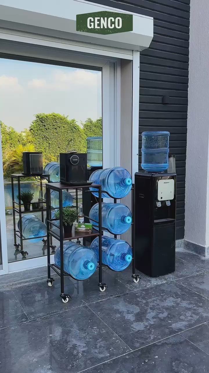 Load video: WaterRack Premium | Dual 3-Tier with 2 Natural Wood Shelves, Wheels &amp; Brakes