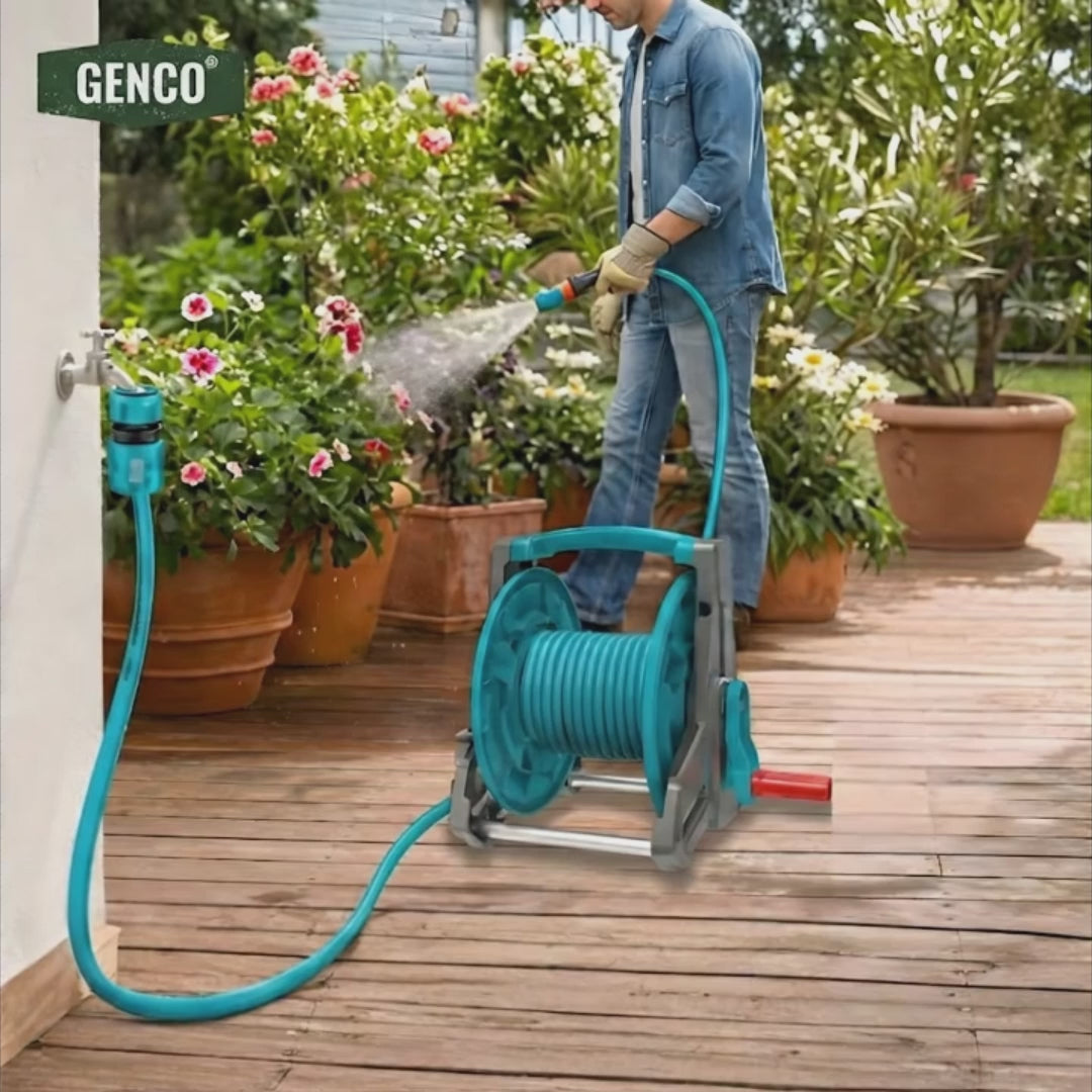 Load video: 20m Wall-Mount Hose Reel with 9-Mode Sprayer - 1/2 Inch